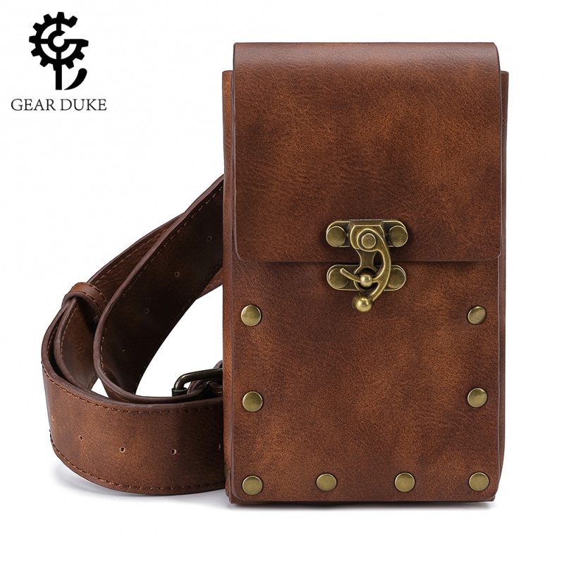 新品欧美朋克女包复古棕色户外手机零钱包包运动休闲迷你腰包