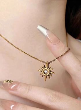 古埃及太阳神项链复古风神秘感黄金色太阳神吊坠轻奢高级小众