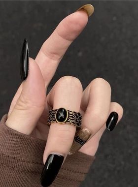 好运扑克5D同花顺戒指海豚送礼物复古黑金色工艺指环个性时尚潮