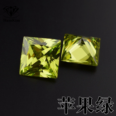 苹果绿正方形锆石镶嵌配石