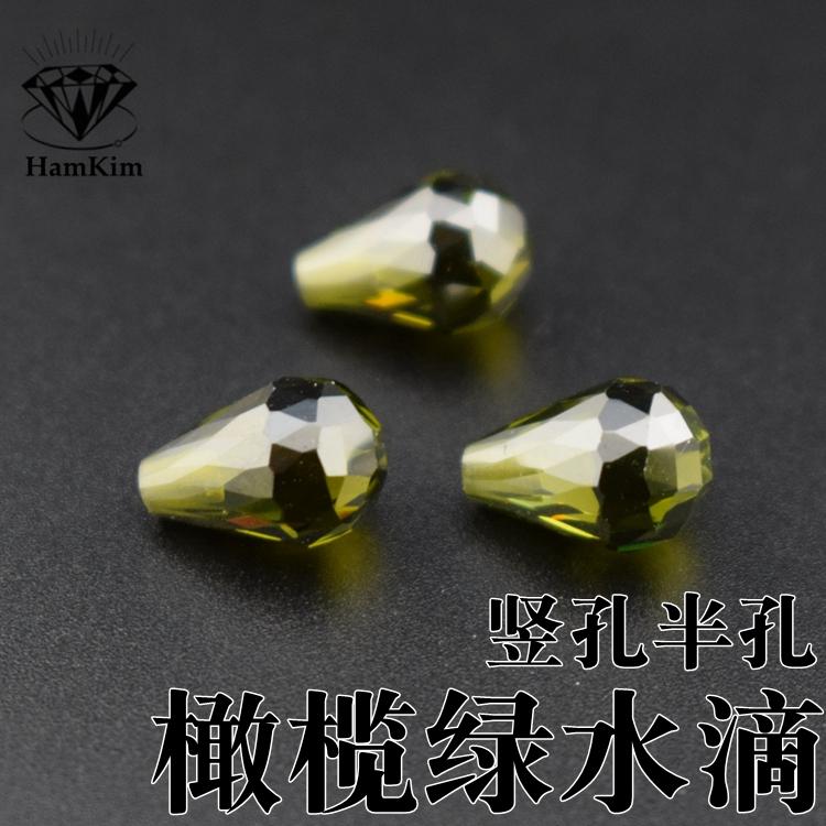 橄榄绿立体水滴形耳饰锆石镶嵌石图片