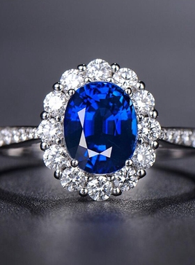 925银满钻鸽子蛋皇家蓝宝石戒指