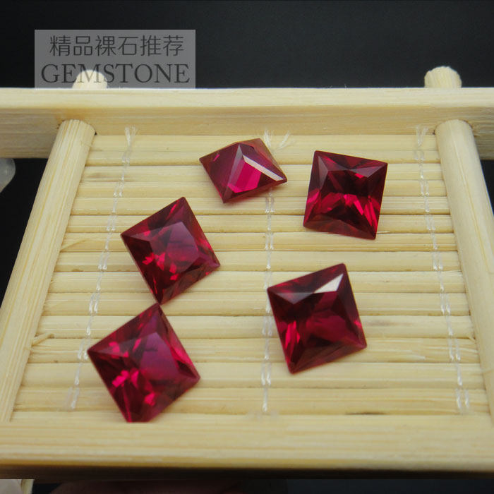 diy正方形宝石裸石鸽血红直角尖底红刚玉红宝石方钻戒指面镶嵌石