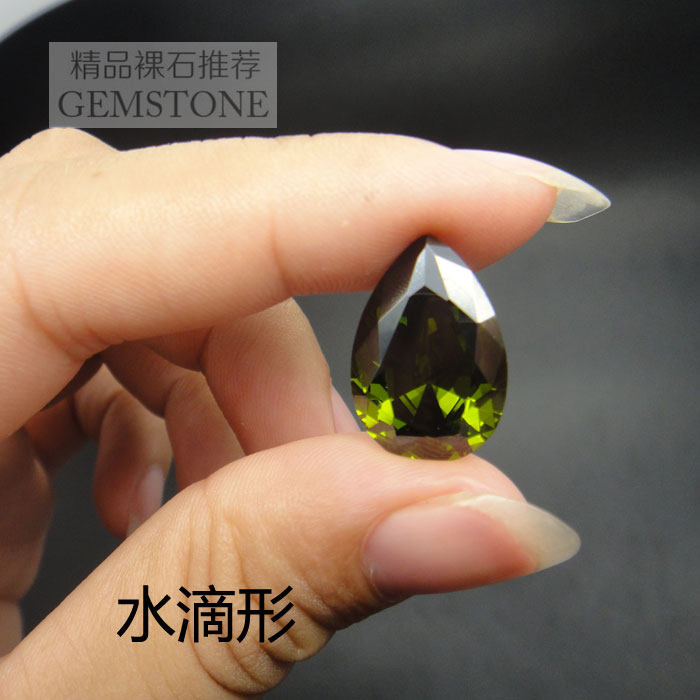 橄榄绿色水滴形梨形锆石图片