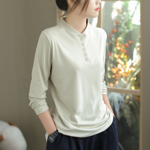 上衣宽松休闲纯色时尚 T恤女新款 显瘦百搭 长袖 双面德绒立领打底衫