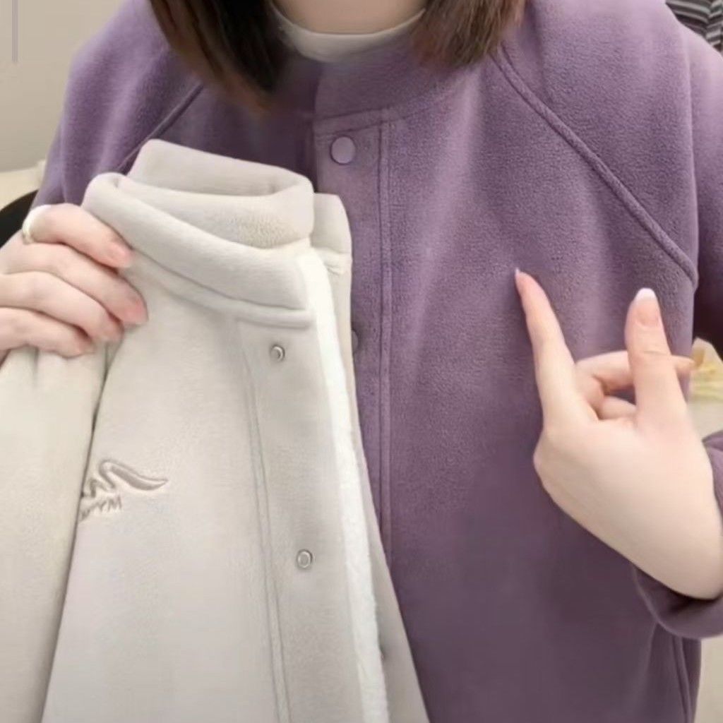 加绒加厚长袖小立领外套卫衣女装