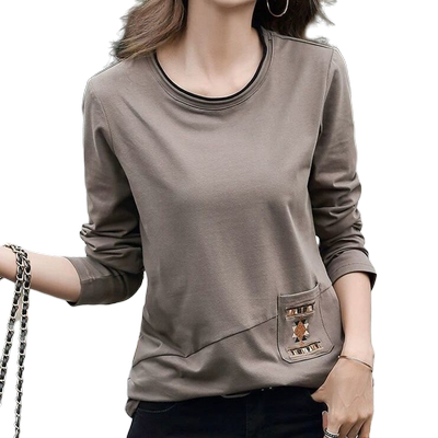 新款口袋体恤秋天大码拼接打底衫
