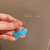 925银针蓝色爱心字母耳扣韩国ins风甜酷耳环时尚 耳饰 少女百搭个性