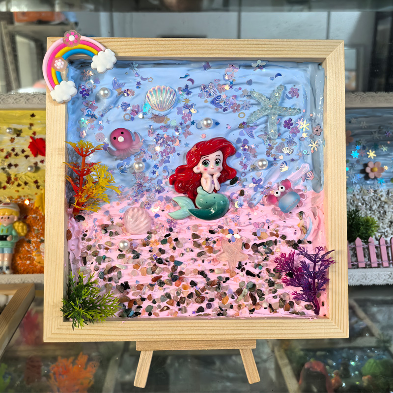 美人鱼diy儿童手工场景实木装饰画材料包3d简单易做创意女孩礼物