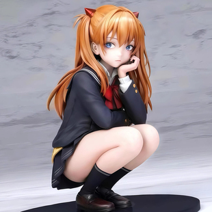 福音战士EVA 蹲姿明日香手办二次元动漫模型桌面车载机箱摆件礼物