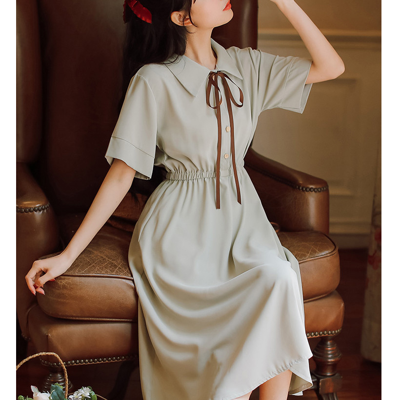 夏季12岁大童15初中高中学生13少女孩森系中长款洋气宽松连衣裙子