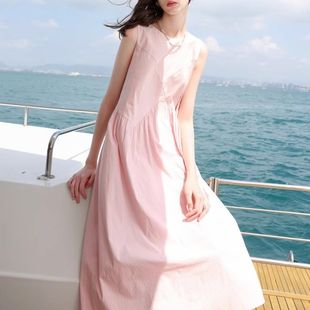 背心连衣裙 夏季 新款 韩系穿搭温柔风甜美显瘦减龄粉色简约无袖 时尚