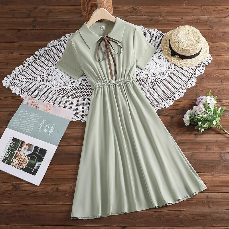 小清新连衣裙夏装2025新款高中初中学生文艺甜美少女孩短袖长裙子