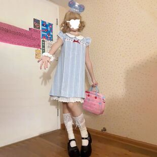学生连衣裙夏季小个子网红同款甜美小飞袖拼接蕾丝花边重工娃娃裙