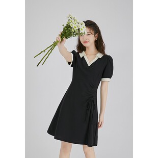 polo领连衣裙女夏装2025新款法式高级感小个子收腰显瘦通勤小黑裙