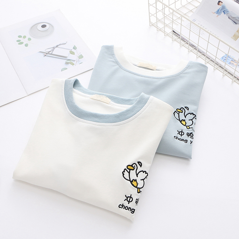 少女卫衣长袖T恤女春秋内搭纯色打底衫韩版潮学生外穿宽松上衣服t