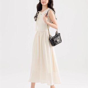 修身 设计感蕾丝花边蝴蝶结连衣裙女装 收腰A字裙长裙 新款 春夏韩版