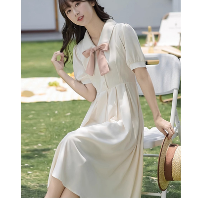 2025夏季新款百褶裙小清新蝴蝶领