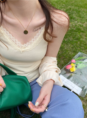蕾丝吊带内搭黑色针织背心女夏外穿白色花边v领法式别致打底上衣