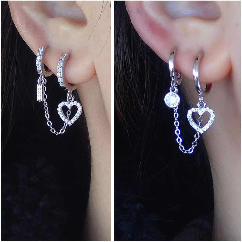 双耳洞耳环925纯银三耳洞连体