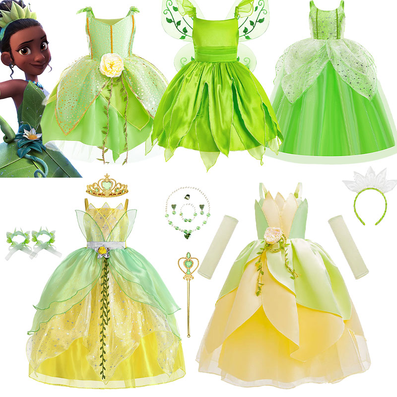 奇妙仙子小叮当COS服女童绿色小精灵蓬蓬连衣裙儿童节舞台表演服