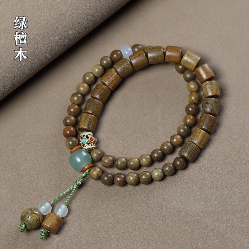绿檀木手串DIY手链苍翠欲滴款手链搭配桶珠男女款古典文艺风念珠