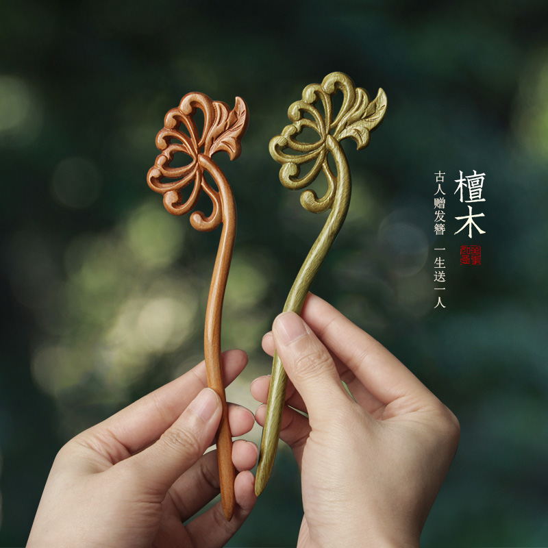 发簪檀木古风日常简约盘发木簪子