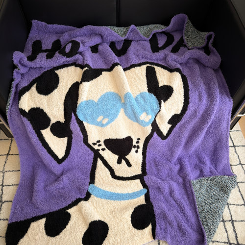 月光巴士斑点狗卡通针织毯半边绒毛毯可机洗秋冬午睡盖毯车载毯子