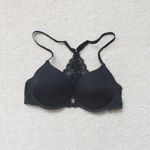 欧美前扣Y型美背文胸 黑色光面文胸 上薄下厚聚拢女士内衣