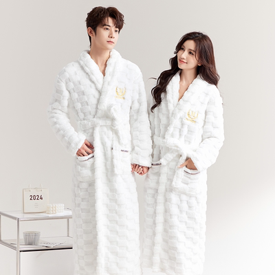 睡袍睡衣女冬季加厚法兰绒浴袍春秋加绒加长款男士情侣珊瑚绒浴衣