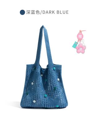 【全球购】时尚工作室简单阳光黄色针织袋夏季多巴胺圆点手袋田园