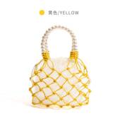 韩系多巴胺粉色编织包包女款 全球购 珍珠手拎镂空包网兜手提包