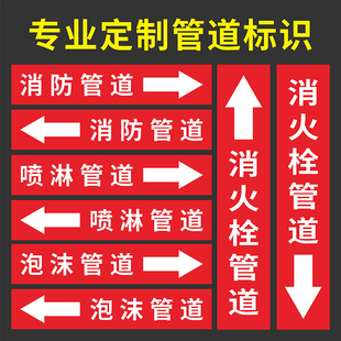 消防喷淋管道标识贴纸定制介质流向标签食品化工企业目视化国标工业介质箭头色环指示自来水压缩空气管道标识