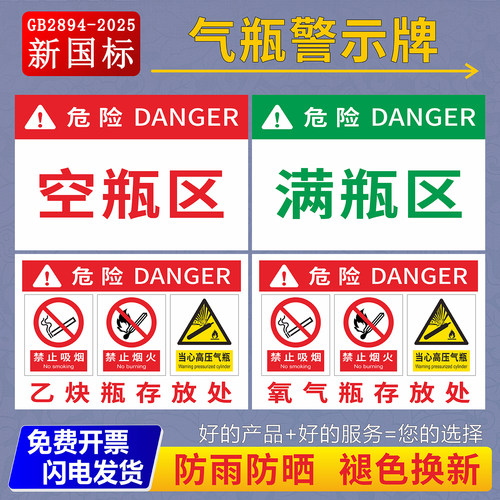 氧气氢气空满气瓶存放分区标识牌