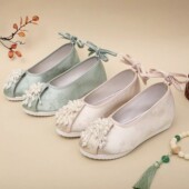 古风汉服鞋 圆头民族风古装 女一脚蹬内增高中式 夏季 绣花鞋 素版 布鞋