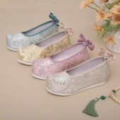 复古弓鞋 纯色中式 翘头履 演出舞台影视古装 大码 汉服鞋 女古风绣花鞋