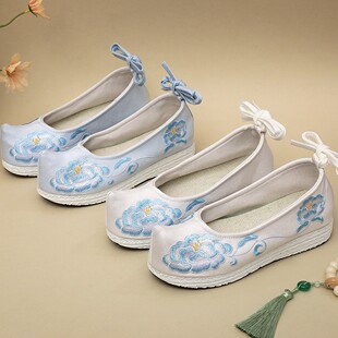 厚底汉服鞋子女大码古风平底绣花鞋搭配旗袍明制成人翘头鞋履古装