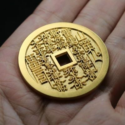 原创3.5cm纯银镀黄金山鬼花钱方孔古法金工艺手工金币天一宝泉