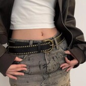 带装 双排铆钉皮带百搭配牛仔裤 饰ins风潮 复古腰带女设计新款 美式