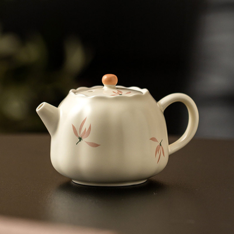 米黄釉兰花花蕾壶泡茶家用茶壶大容量中式陶瓷茶具功夫茶手抓单壶,餐饮具,茶壶,淘宝优惠券,粉丝福利购,淘宝优惠卷