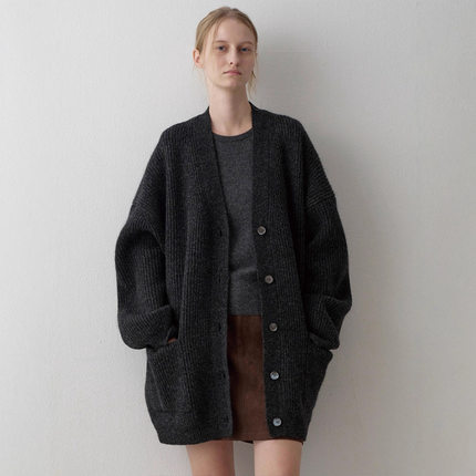 TH～ROW羊毛毛衣女2025秋冬新极简百搭慵懒设计感中长款外套