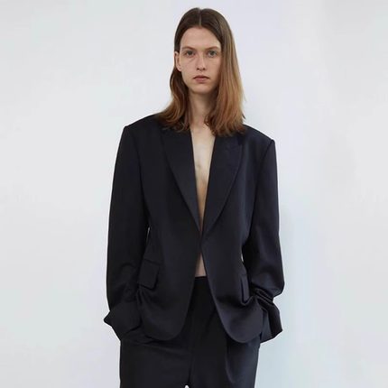 th~ row 西装外套女2025年春季新款设计小众宽松休闲灰色西服