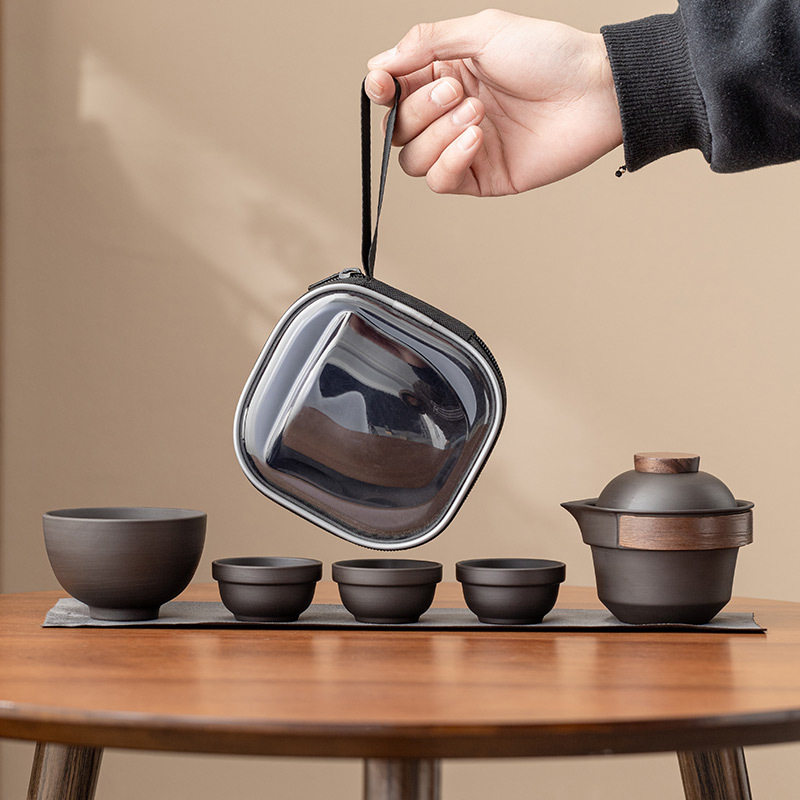 紫砂快客杯旅行茶具套装式户外露营泡茶一壶三杯小型功夫茶具,餐饮具,旅行茶具,淘宝优惠券,粉丝福利购,淘宝优惠卷