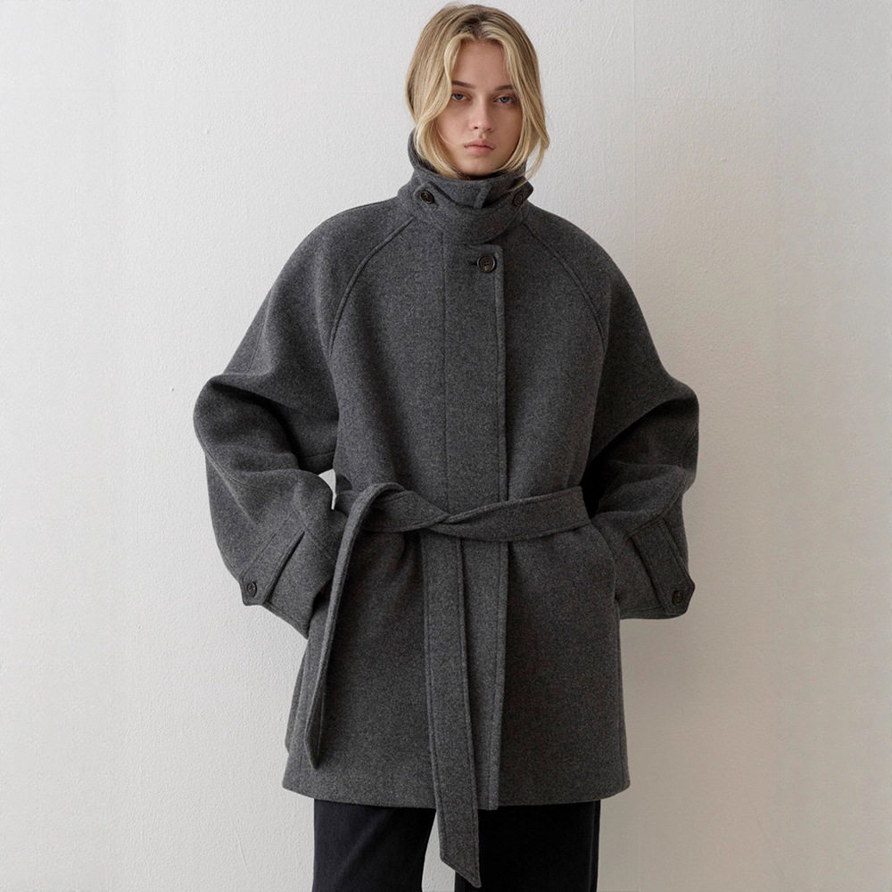 TH～ROW毛呢外套女2025秋冬新款韩高级感宽松绑带羊毛大衣