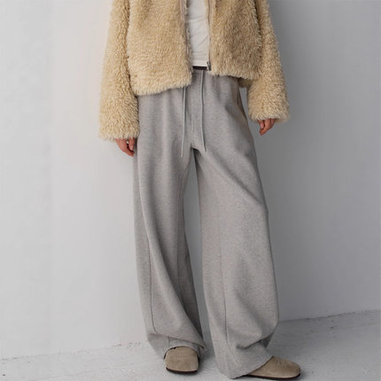 TH～ROW休闲裤女2025秋冬新款高腰松紧腰阔腿裤直筒裤卫裤