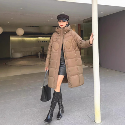 羽绒服女中长款2024冬季新款宽松加厚过膝宽松大码白鸭绒保暖外套