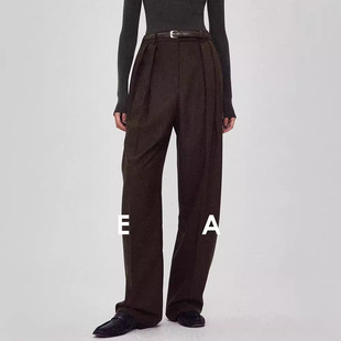 裤 ROW风直筒裤 双褶锥形西装 精纺羊毛高腰显瘦阔腿裤 女2025秋冬季