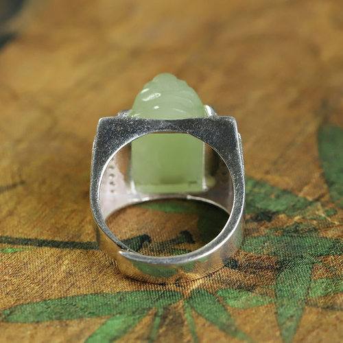 镶嵌纯天然a货翡翠蓝水貔貅玉石男女款可调节情侣时尚戒指