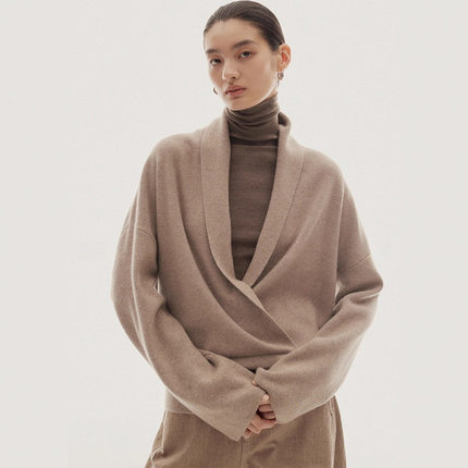 TH～ROW优雅随性_多种穿法羊毛_叠穿青果领针织衫毛衣