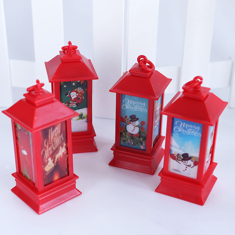 圣诞节风灯 装饰道具方灯灯塔LED电子蜡烛灯圣诞老人小夜灯摆件